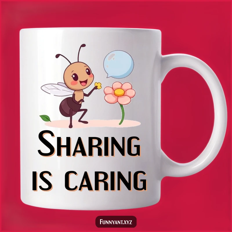Funny Ant Giving Petal Mug: A heartwarming and funny gift of kindness.