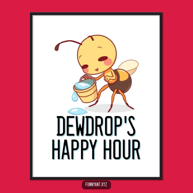 Funny Ant Dewdrop Digital Art: Instant Playfulness, Perfect Printable Funny Gift