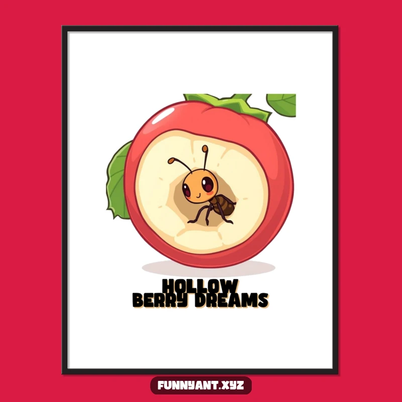 Funny Curious Ant Digital Art: Berry Exploration Print, Instant Download, Whimsical Funny Gift