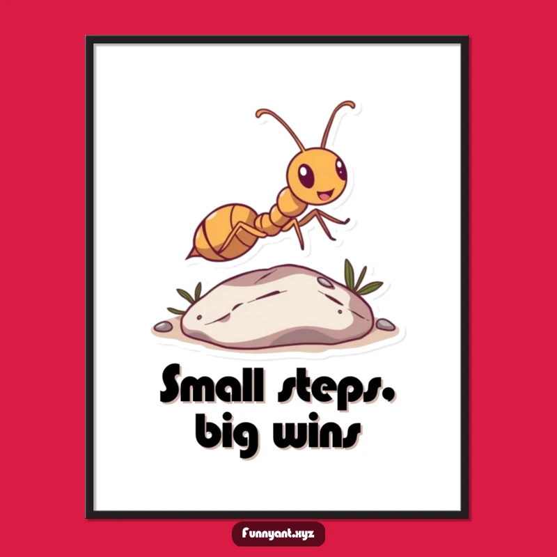 Funny Ant Leaping Pebble Digital Art: Instant smiles, a perfect funny gift for walls.