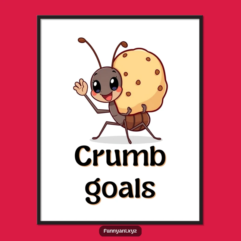Funny Art Print: Kawaii Ant Crumb Carrier, Whimsical Humor Decor
