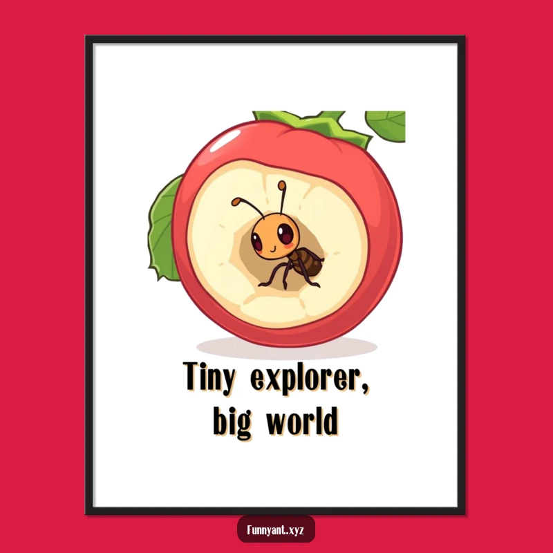 Funny Curious Ant Poster: Berry Exploration Art, Cute Wall Decor, Whimsical Funny Gift