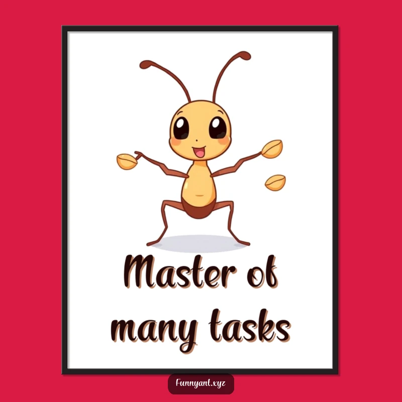Funny Juggling Ant Poster: Busy Artwork, Multitasking Motivation, Inspiring Funny Gift