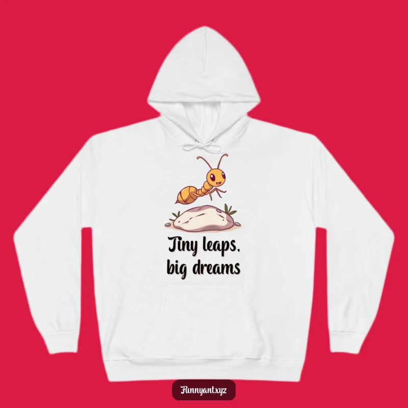 Funny Ant Leaping Pebble Hoodie: Cozy and hilarious, a perfect funny gift for adventurers.