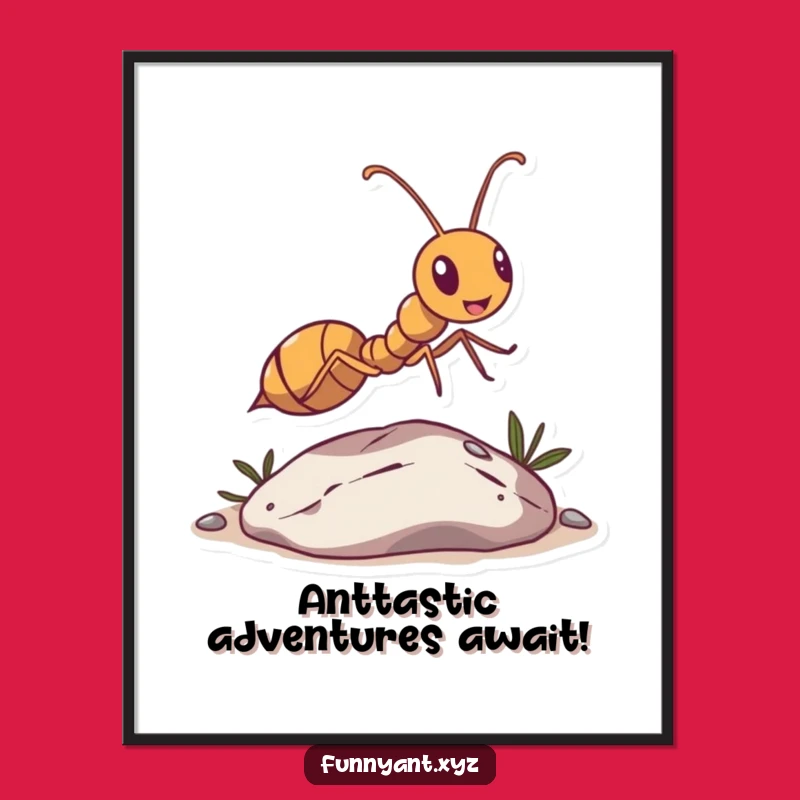 Funny Ant Leaping Pebble Free Printable Wall Art: Humorous Home Decor Download
