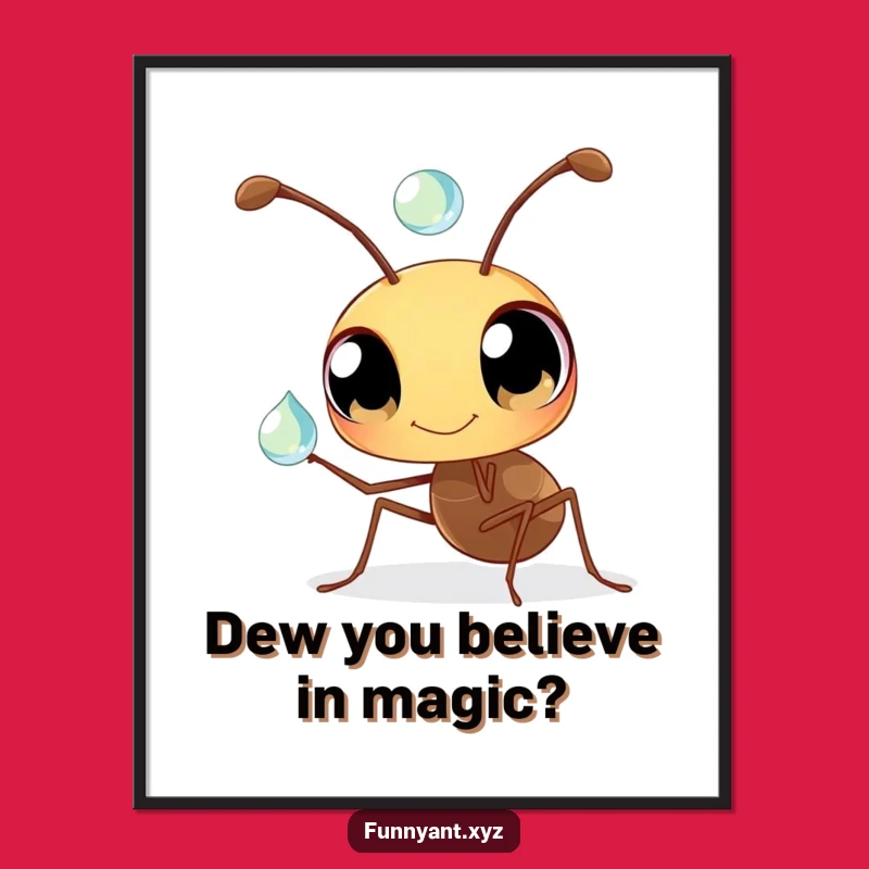 Funny Free Printable Wall Art: Curious Ant Dewdrop Balance, Whimsical Downloadable Decor for Home