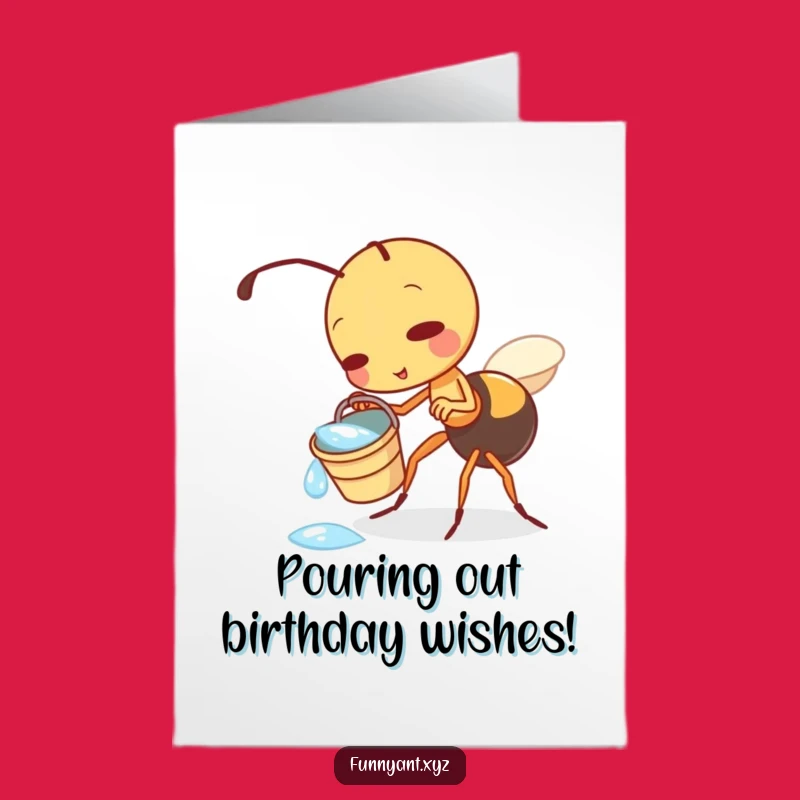 Free Printable Birthday Card: Funny Ant Tipping Dewdrop, Perfect DIY Downloadable Gift!