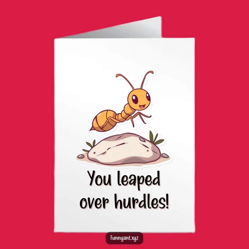 Free Printable Congrats Card: Ant's Joyful Leap for Success, Downloadable Gift