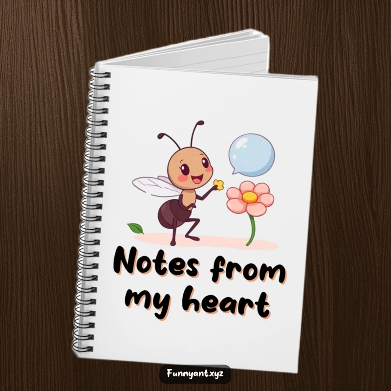 Funny Ant Offering Flower Notebook: An ant character humorously offers a flower petal, perfect for jotting down kind thoughts.