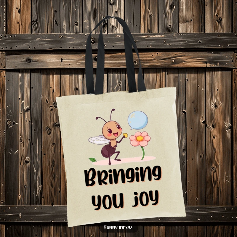 Funny Ant Offering Flower Tote Bag: An ant character humorously offers a flower petal, symbolizing connection and generosity.