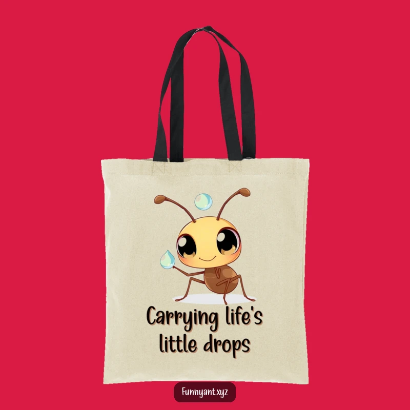 Funny Ant Tote Bag: Curious Insect Balancing Dewdrop, Your Go-To Funny Gift Accessory